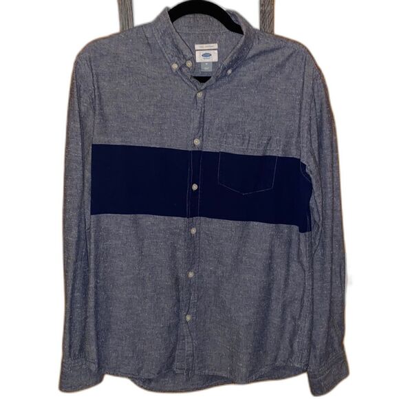 Old Navy Mens Slim Fit Blue Grey and Navy Stripe Button Down Shirt Medium - Picture 1 of 5
